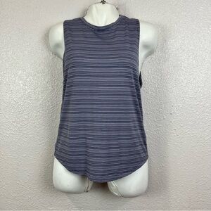 Athleta‎ Blue White Striped Heathered Tank Top Sleeveless Yoga Workout Tee S